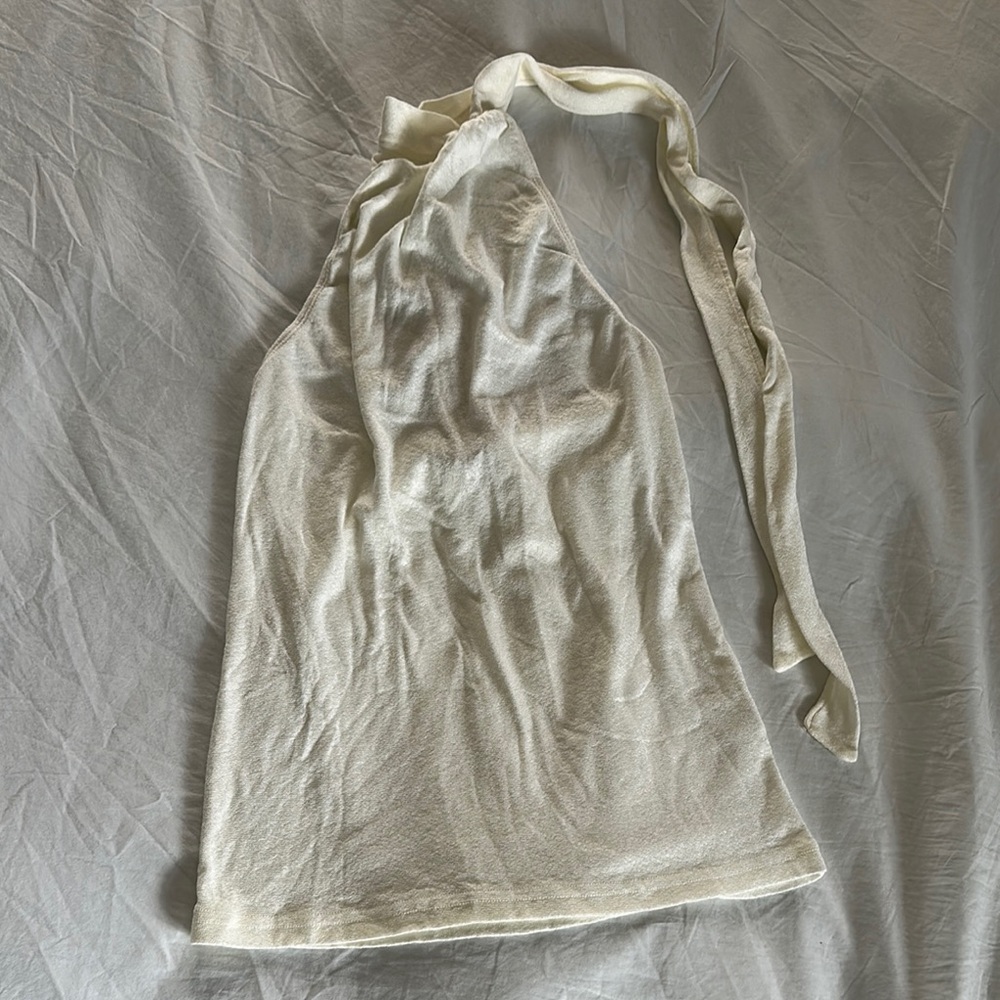 NWT Michael Stars Mockneck Halter Tank White Shine